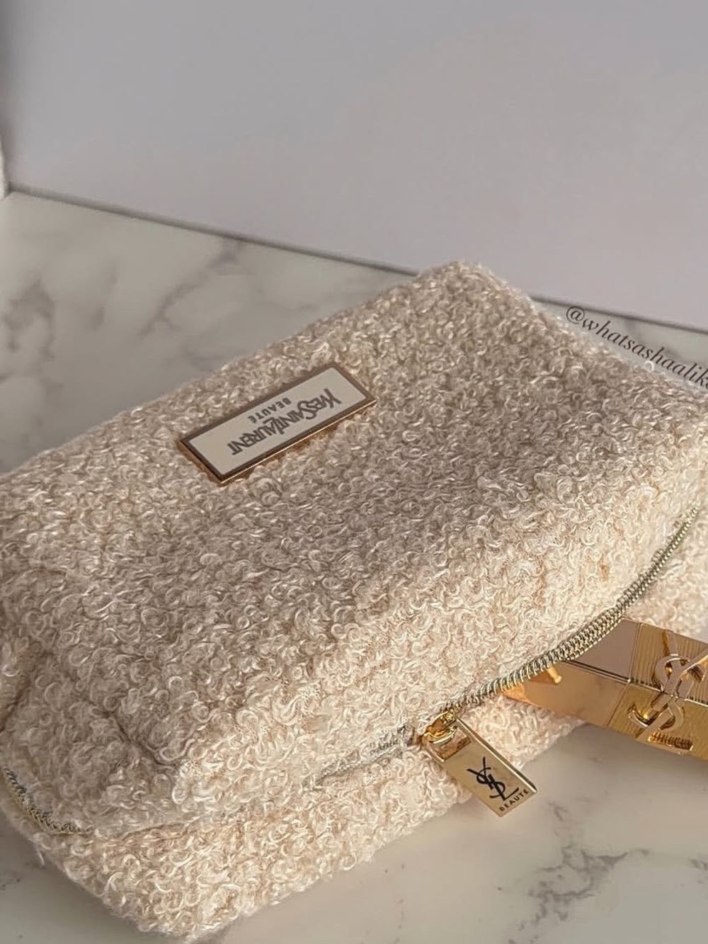 Yves Saint Laurent Cream Bouclé Small Trousseau Case with Stunning Gold Logo - Picture 11 of 13